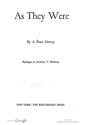 As They Were by A. Peter Dewey