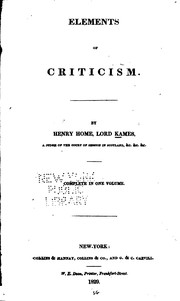 Cover of: Elements of Criticism