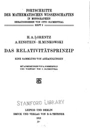 Cover of: Das Relativitätsprinzip: Eine Sammlung von Abhandlungen by Hendrik Lorentz, Albert Einstein, Hermann Minkowski
