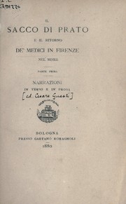 Cover of: Il sacco di Prato e il ritorno de'Medici in Firenze nel MDXII