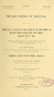 Cover of: Report of an analysis of the waters of the hot springs on the Hot Springs Reservation ... by United States. Department of the Interior