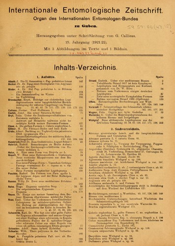 Internationale entomologische Zeitschrift by Internationales Entomologen-Bund