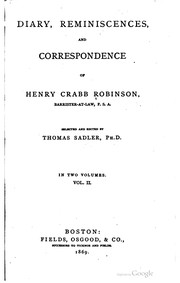 Cover of: Diary, reminiscences, and correspondence of Henry Crabb Robinson ...