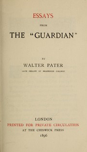 Cover of: Essays from the "Guardian" by Walter Pater