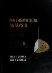 Cover of: Mathematical analysis by Jean E. Weber