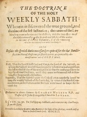 Cover of: The doctrine of the weekly Sabbath ...
