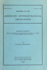 Cover of: Banaro Society Social Organization & Kinship by R. Thurnwad