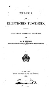 Cover of: Theorie der elliptischen Functionen by Heinrich Durège