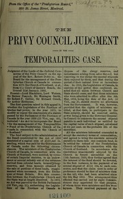 Cover of: The privy council judgment in the temporalities case