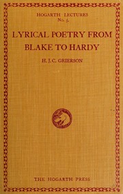 Cover of: Lyrical poetry from Blake to Hardy by Herbert John Clifford Grierson