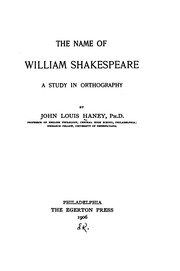 Cover of: The name of William Shakespeare: a study in orthography