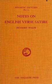 Cover of: Notes on English verse satire.