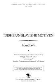 Idishe un Slaṿishe moṭiṿen by Mani Leib