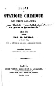 Cover of: Essai de statique chimique des êtres organisés by Jean-Baptiste André Dumas