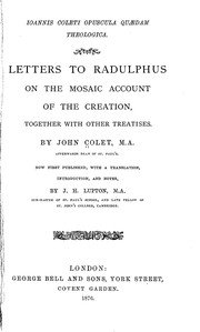 Cover of: Letters to Radulphus on the Mosaic account of creation by John Colet