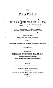 Cover of: Travels of Mirza Abu taleb Khan in Asia, Africa, and Europe, during the years 1799, 1800, 1801, 1802, and 1803.
