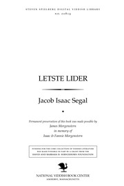 Cover of: Letsṭe lider by Segal, Jacob Isaac