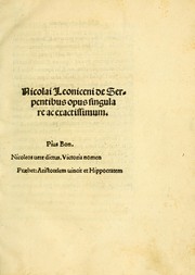 Cover of: Nicolai Leoniceni De serpentibus opus singulare ac exactissimum by Niccolò Leoniceno