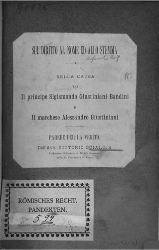 Sul diritto al nome ed allo stemma. by Vittorio Scialoja