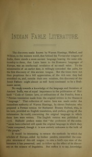 Cover of: Indian fable literature; a paper read before the Hamilton Association, Hamilton, Canada, Jan. 9th, 1890