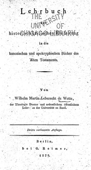 Cover of: Lehrbuch der historisch kritischen Einleitung in die kanonischen und apokryphischen Bücher des Alten Testaments