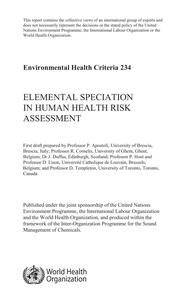 Cover of: Elemental speciation in human health risk assessment by first draft prepared by P. Apostoli ... [et al.].