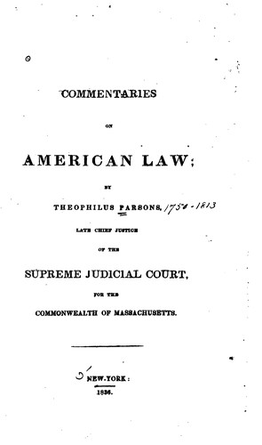 Commentaries on American Law by Theophilus Parsons