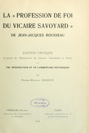 Cover of: La "Profession de foi du vicaire savoyard"