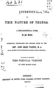 Cover of: Lucretius On the nature of things.: A philosophical poem, in six books