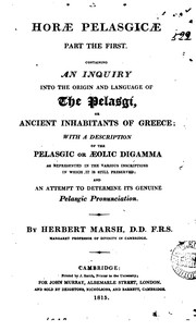 Cover of: Horæ Pelasgicæ by Herbert Marsh