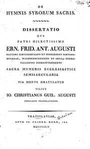 Cover of: De hymnis Syrorum sacris. by Johann Christian Wilhelm Augusti