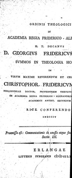 Cover of: Ordinis theologici in academia regia Friderico-Alexandrina ... Georgius Fridericus Seiler
