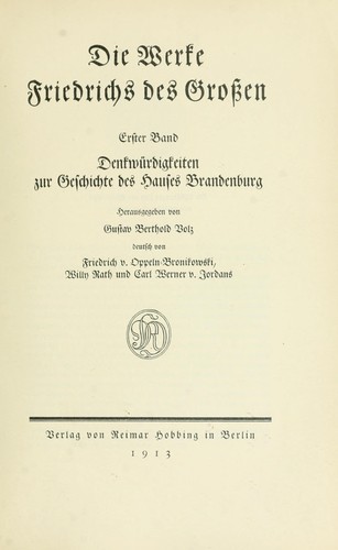 Die Werke Friedrichs des Grossen by Friedrich II King of Prussia