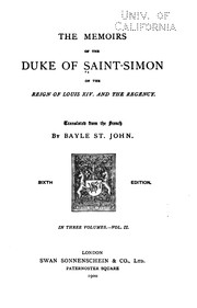Cover of: The Memoirs of the Duke of Saint-Simon on the Reign of Louis XIV and the Regency