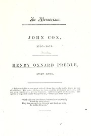 Cover of: In memoriam. John Cox, 1795-1817. Henry Oxnard Preble, 1847-1871 ...
