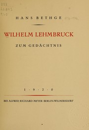 Cover of: Wilhelm Lehmbruck zum Gedächtnis