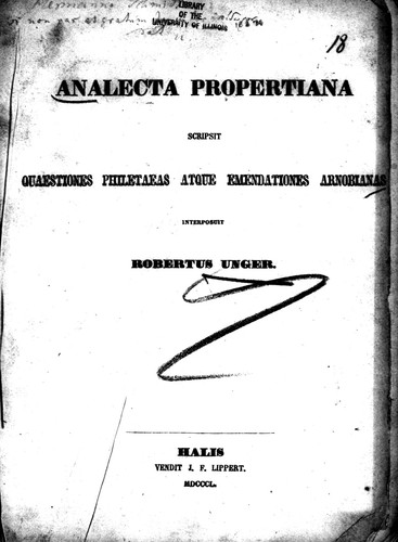 Analecta Propertiana by Robert Unger