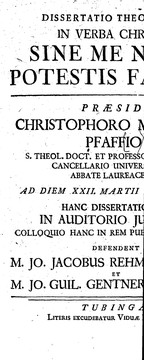 Cover of: Dissertatio theologica in verba Christi: sine me nihil potestis facere by Christoph Matthäus Pfaff