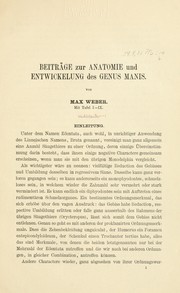 Cover of: Beitr zur Anatomie und Entwickelung des Genus Manis.