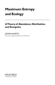 Cover of: Maximum entropy and ecology: a theory of abundance, distribution, and energetics