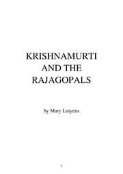 Cover of: Krishnamurti and the Rajagopals by Mary Lutyens
