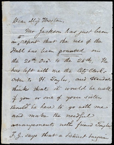 [Letter to] Dear Miss Weston by Samuel May