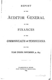 Cover of: Report of the Auditor General on the finances of the Commonwealth of Pennsylvania