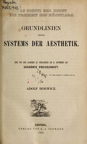 Cover of: Grundlinien eines Systems der Aesthetik by Adolf Horwicz