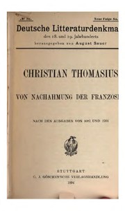 Cover of: Von nachahmung der Franzosen. by Christian Thomasius
