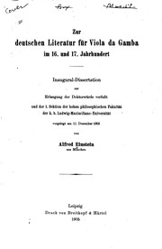 Cover of: Zur deutschen Literatur für Viola da Gamba im 16. und 17. Jahrhundert by Alfred Einstein