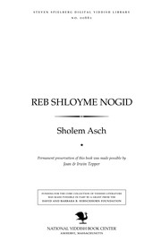 Cover of: Reb Shloyme nogid by Asch, Sholem
