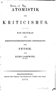 Cover of: Atomisk und Kriticismus.: Ein Beitrag zur erkenntnisstheoretischen Grundlegung der Physik.