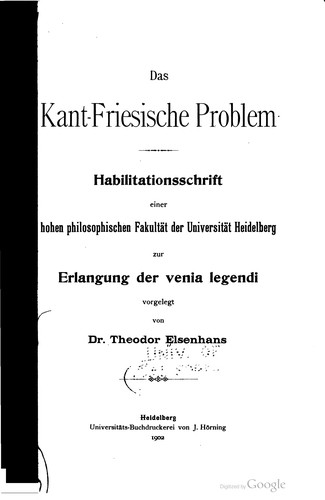Das Kant-Friesische Problem ... by Theodor Elsenhans