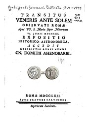 Cover of: Transitus Veneris ante solem observati Romae apud pp. s. Mariae super Minervam VI. junii MDCCLXI ...